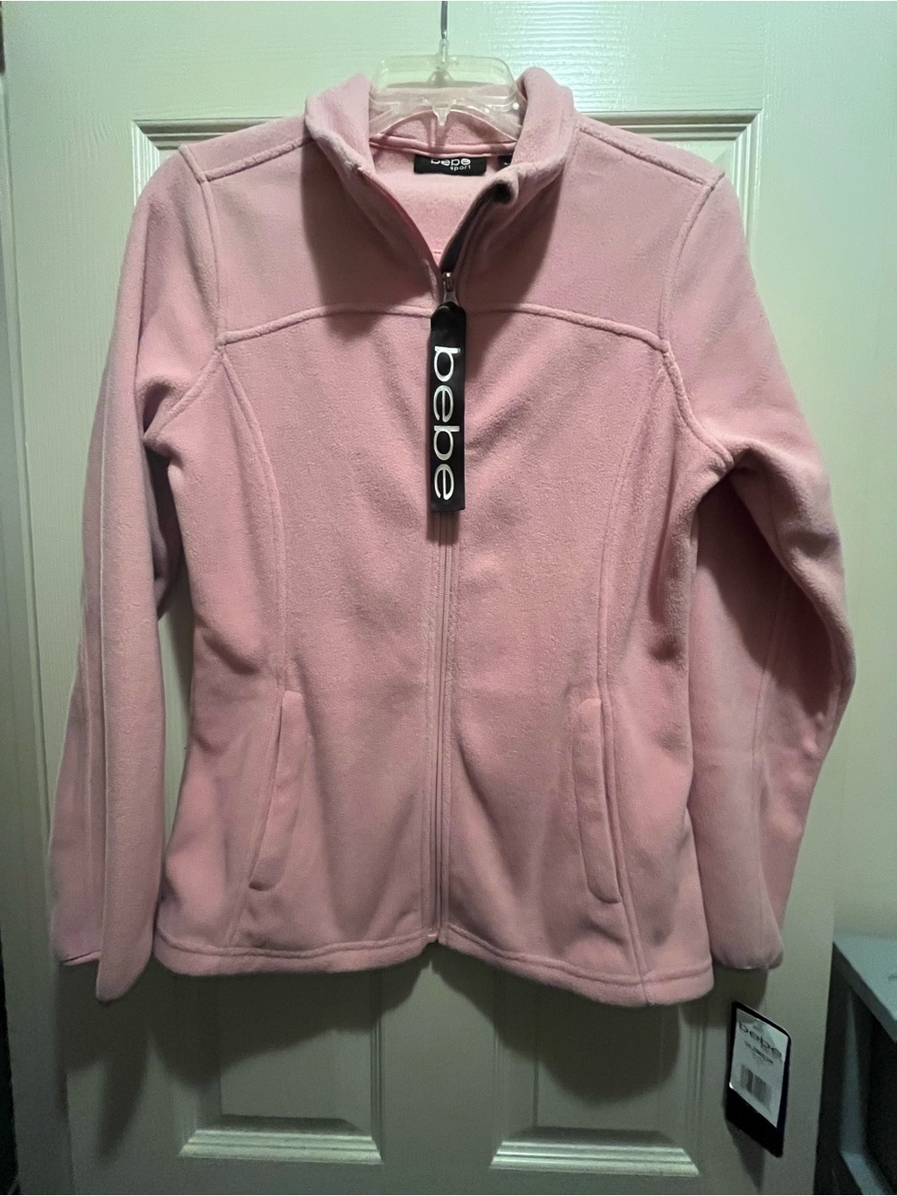 bebe sport Women's Pink Fleece Track Jacket Full Zip Pockets Short Size S